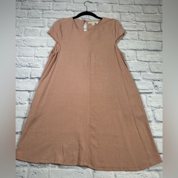 Monteau Salmon Colored Linen Blend Short Sleeve Dress. Size Large. Euro Summer. - Picture 6 of 9
